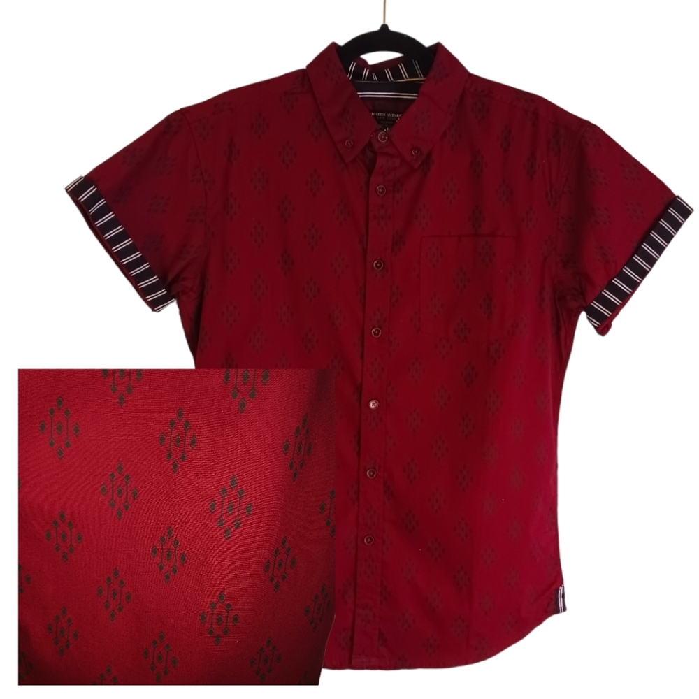 Size Medium Eight Avenue NY Mens Short Sleeve Dress Shirt Maroon NWOT